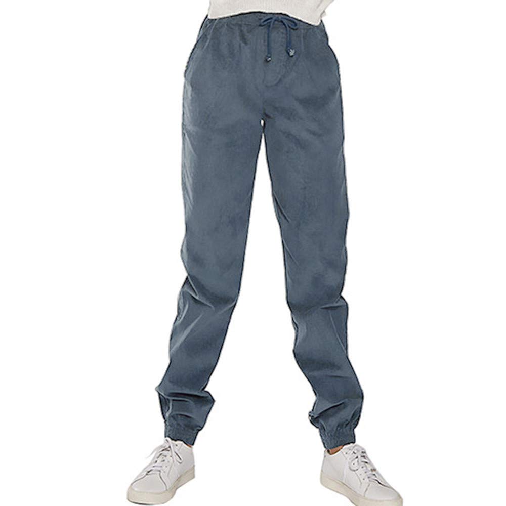 DongDong Women's Solid Pencil Pants,Casual Daily Sport Trousers Loose Ankle-Length Pants with Pockets