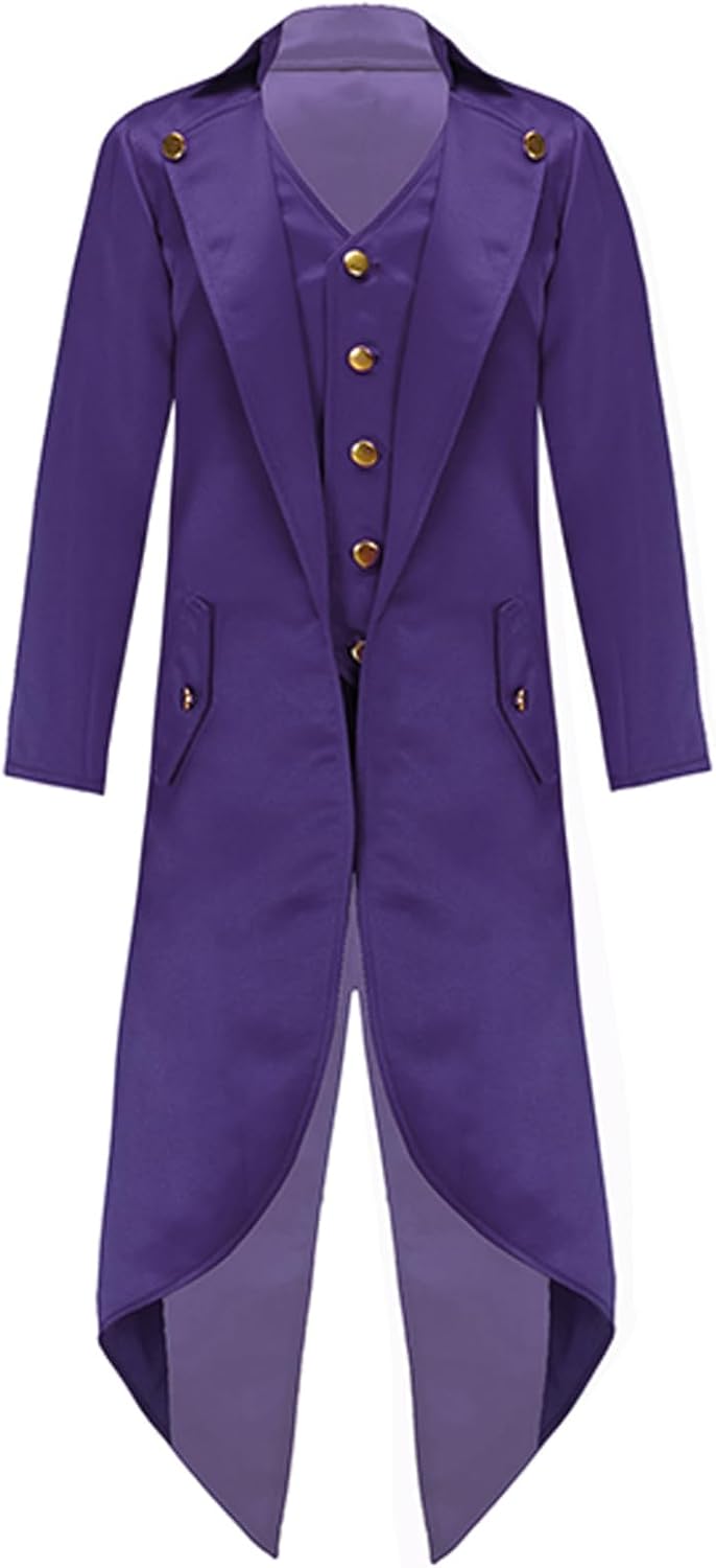 Kids Boys Girls Gothic Steampunk Tailcoat Jacket Victorian Vintage Frock Coat Halloween Medieval Outfit
