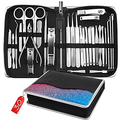 Manicure Set, 30 in 1 Nail Clipper Set, Black Pedicure Kit for Pedicure Manicure Cutter, Stainless Steel Nail Care Kit for Men And Women with Case