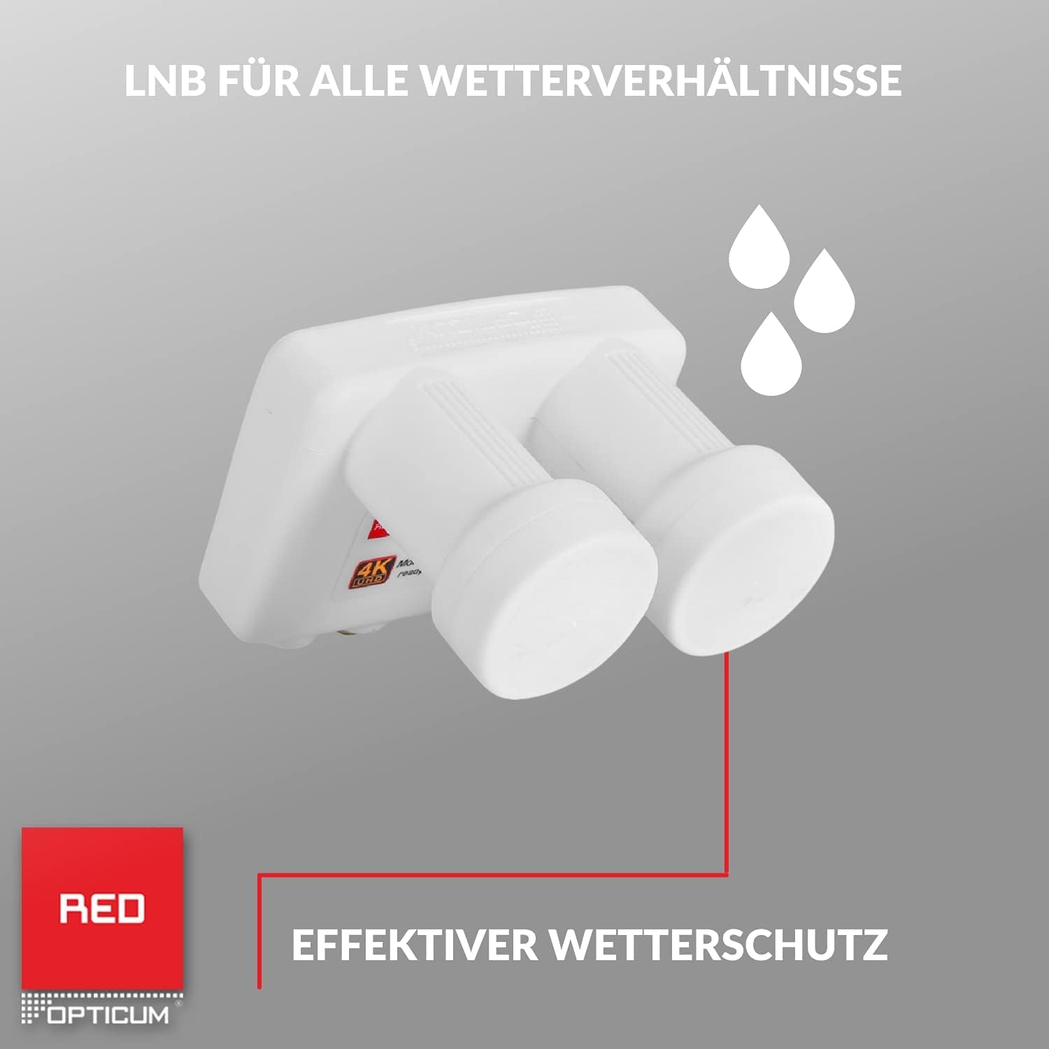 RED OPTICUM LMTP 04H Monoblock Twin LNB 0.1dB - LNB double tête pour 2 abonnés & 2 satellites avec DiseqC intégré - Monoblock LNB Astra Hotbird y compris douille de protection contre les intempéries