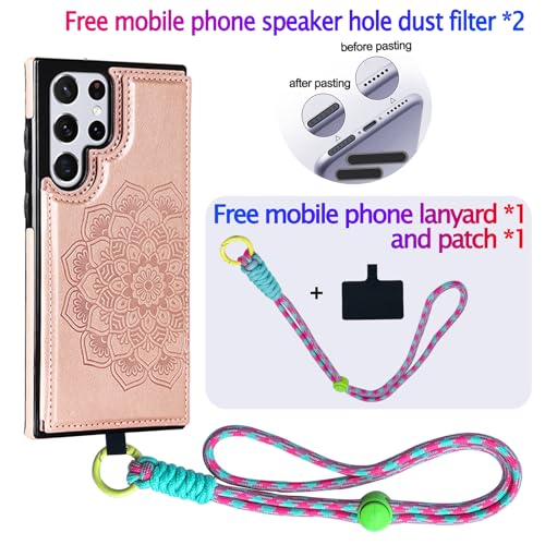 LMDAMZ for Galaxy A52(5G) 6.5 Inch Wallet Case with Card Holder, Mandala Embossed Faux PU Leather with Wrist Strap Double Magnetic Clasp Case Flip Back Wallet Case with Stand Function (Rose Gold)