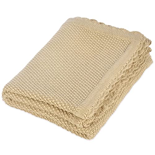 Image of YOYI YOYI Knit Baby Blanket, Organic Cotton Baby Blankets Neutral Cable Knitted Soft Toddler Blankets for Girls Boys Apricot 40''x31''