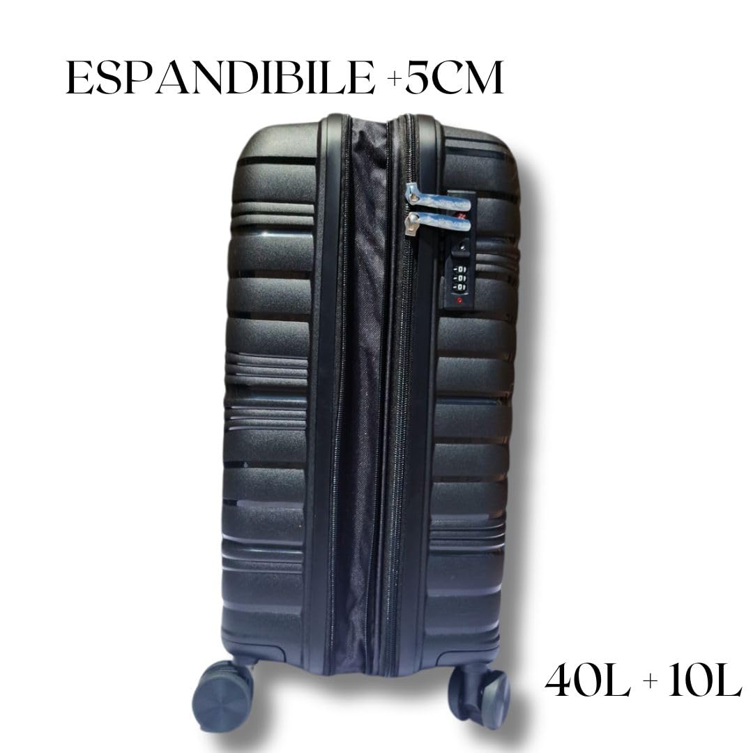 Valigia Trolley rigido con rotelle girevoli 55x38x20 Espandibile. (NERO)