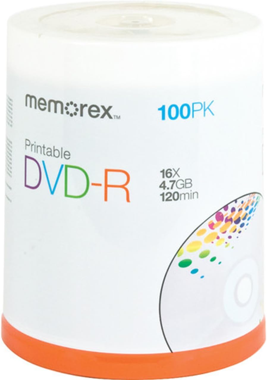 Memorex DVD-R 16x 4.7GB 100 pack Spindle White Inkjet Printable