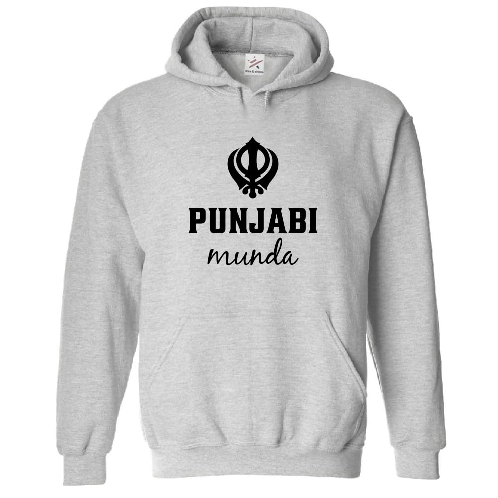 Stars And Stripes Men's Heather Grey Punjabi Munda Sikh Khanda Sikhism Print Unisex Adult Pullover Hoodie (Xxl, )
