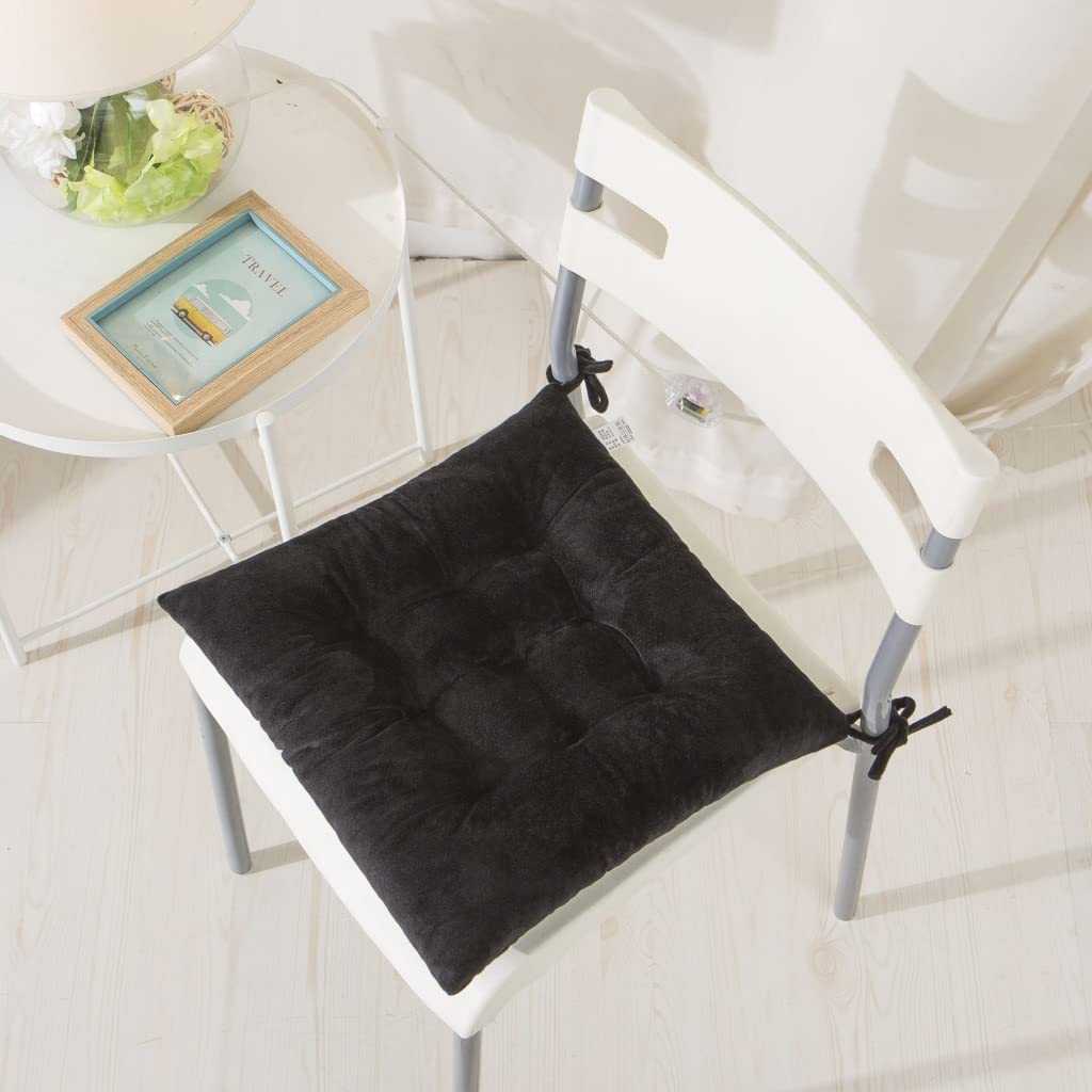 Hixingo Pack de 2 Cojin para Silla de Salon, Cojines para Sillas de Comedor Cojin para Silla Nordica Antideslizante Terciopelo Colores Sólidos Cristal Suave Cojines de Asiento (40cm,Negro)