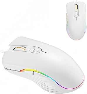 ゲーミングマウス RGB ライト 高精度 人間工学 ポータブル ゲーマー コード 7ボタン 2400 DPI 軽量 有線 ゲーミングマウス PC ノートパソコン コンピューター Macbook 女性 男性 父親 ギフト サイドボタン ホワイト