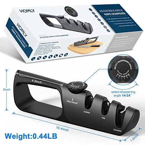 Homly Knife Sharpeners With Adjustable Angle Knob, Multifunctional 3-Stage Sharpening, Polishing Kitchen Knife Sharpeners, Professional Knife Sharpeners With Tungsten Alloy, Ceramic And Diamond Slots #TOP2