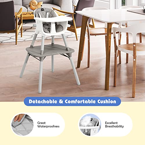 Image of HONEY JOY 5-in-1 High Chair, Convertible Highchair for Babies and Toddlers /Kids Chair Table Set /Infant Feeding Chair w /Safety Harness, PU Leather Cushion & Removable Food Tray (Gray)
