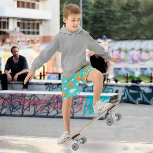 Orange Stars Athletic Shorts with Zipper Pockets, Youth Boys Athletic Running Shorts for Summer4