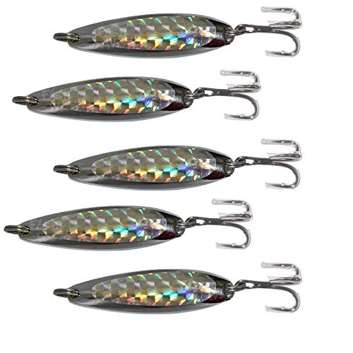 5pcs Fish WOW!® 3/4oz Fishing Spoon with a Treble Hook Fish Jigging Casting Lure Baits - Silver Tape