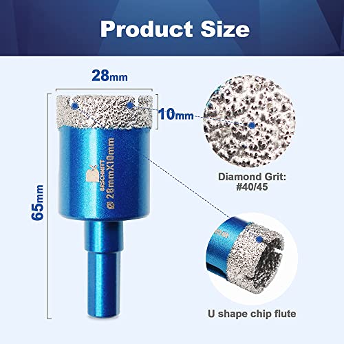 Dry Diamond Core Drill Bit Set,Brschnitt 2Pcs/Pack 1 1/8 Inch (28Mm) Diamond Hole Saw Core Drill Bit With Triangle Shank For Porcelain Tile Ceramic Stone Granite Marble #TOP2