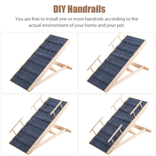 Trintion Adjustable Wooden Dog Ramp Height Adjustable 30-60 Cm Non-Slip Carpet & Foldable Design For Cars Beds Sofas Supports 100kg Dog Ramp Foldable Height Adjustable Pet Stairs Non-Slip Ramp - Image 5