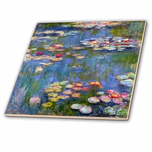 3dRose ct_155655_4 Water Lilies by Claude Monet-Impressionism-Impressionist Water Lilies on Pond-Famous Fine Art-Ceramic Tile, 12-Inch