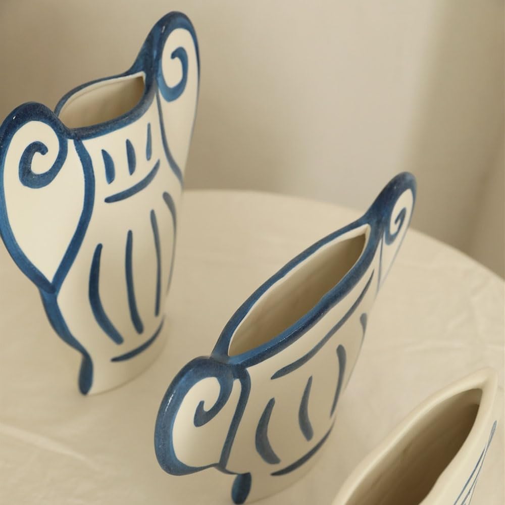 Wazony z kwiatami Wazon w stylu greckim z uroczym wzorem rzymskiej kolumny, ręcznie robiony ceramiczny pojemnik na kwiaty, ozdoba do domu(Duży)
