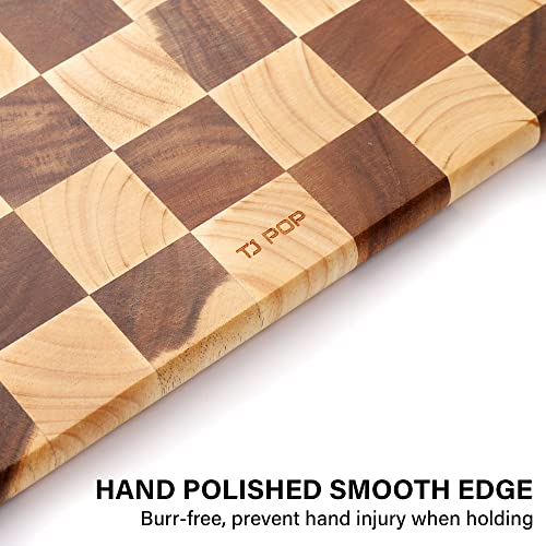 TJ-POP-End-Grain-Cutting-Board-Heavy-Duty-AcaciaRubber-Wood-Cutting-Board-For-Kitchen-Flippable-Serving-Board-For-Meat-Bread-Fruits-Rectangle-Cutting-Board-145-x-10-x-08-Inch TJ POP End Grain Cutting Board Heavy Duty AcaciaRubber Wood Cutting Board For Kitchen Flippable Serving Board For Meat Bread Fruits Rectangle Cutting Board 145 x 10 x 08 Inch