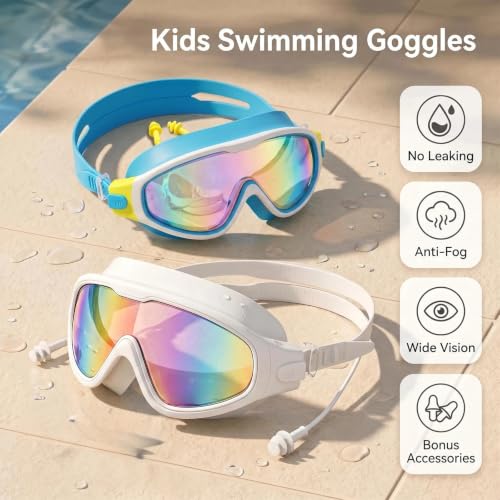 Image of Swim Goggles for Kids 6-12, Wide View Anti-Fog UV Protection No Leaking,Boys Girls Youth Swimming Goggles