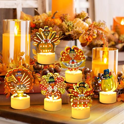 6 PCS Turkey Tea Lights Candles Battery Operated Thanksgiving LED Flameless Tealight Candles, Cute Thanksgiving Table Decorations Centerpieces for Home Kitchen Indoor Party Fall Decor - Image 3