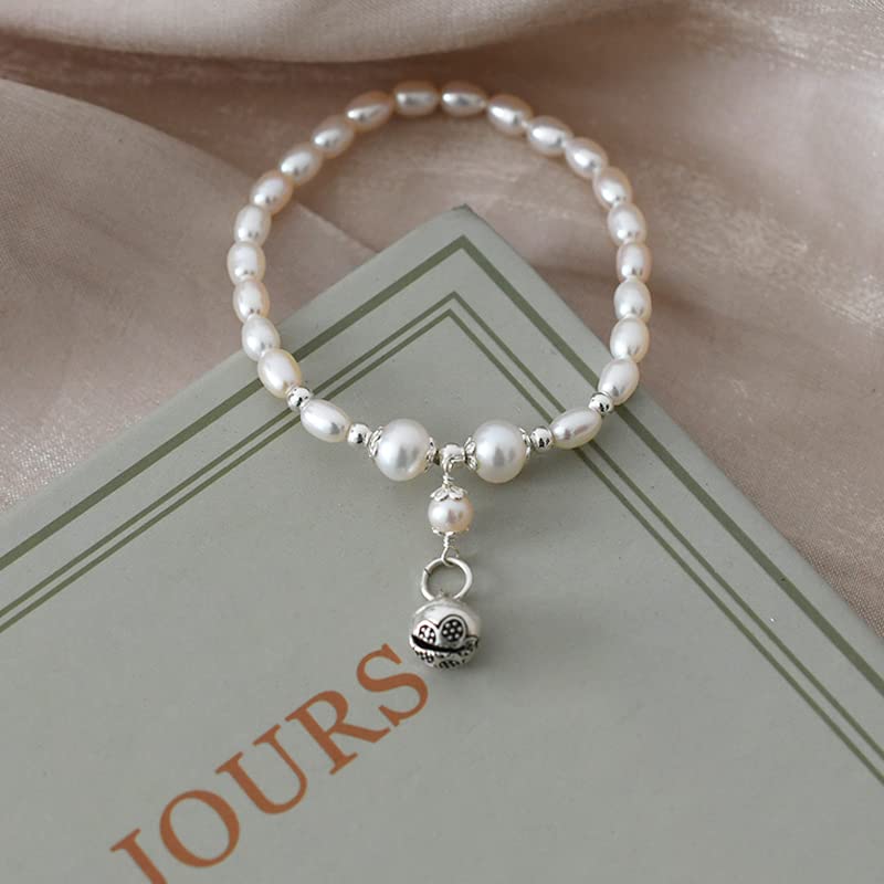 Braccialetto di Campana di Perle d'Acqua Dolce Naturale con Corda Elastica, Gioielli di Moda da Donna