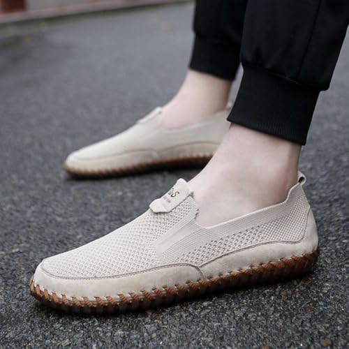 Image of Men's Genuine Leather Loafer Shoes Slip On Soft Walking Shoes Perforated Driving Shoes