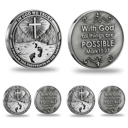 3 Pcs Christian Pocket Coin, with God All Things are Possible Mark 10:27, Inspirational Faith Gift for Tough Times, Religious Encouragement Keepsake for Men and Women, Gift for Him Her Friend Family
