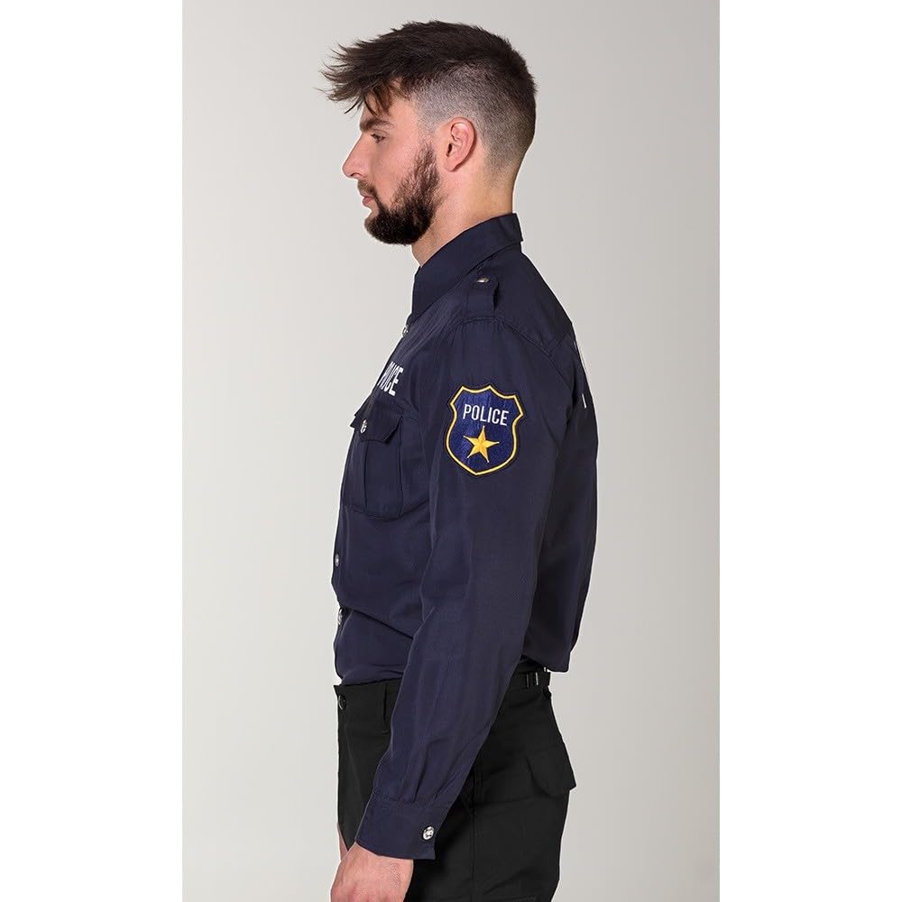 Boland - Camicia da Poliziotto, per Uomo, Poliziotto, Camicia a Maniche Lunghe con Ricamo, Agente, Sceriffo, Uniforme, Costume, Carnevale, Festa, Festa a Tema
