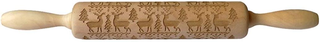Phenebak Amiley Engraved Embossing Rolling Pin With Christmas Symbols For Baking Embossed Cookies Wooden Rolling Pins