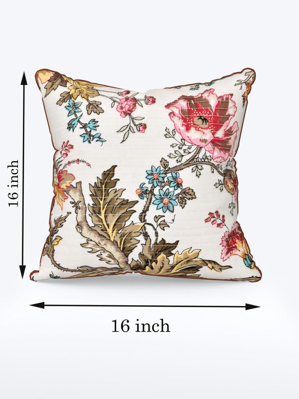 Image of Pure Cotton Quilted Cushion Cover 16x16 Inch | Anokhi Print Decorative Throw Pillow Cover | Soft Cotton Sofa Cushion Cover with Hidden Zipper | Living Room Bedroom Home Decor
