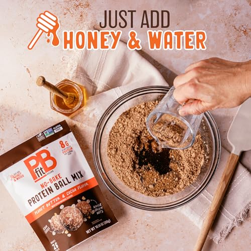 Image of PBfit No Bake Peanut Butter & Cocoa Protein Ball Mix, 8g Protein, Made with Chia Seeds & Whole Grain Oats, Gluten Free, Vegan Snacks, 10.58 Oz Bag