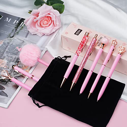 WEMATE 8Pcs Pink Ballpoint Pens Set Pen Bling for Women,Girly Pens,Black & Blue Ink Ball Point Pen Gifts for Wedding Bridesmaid Office (Pink) - Image 2