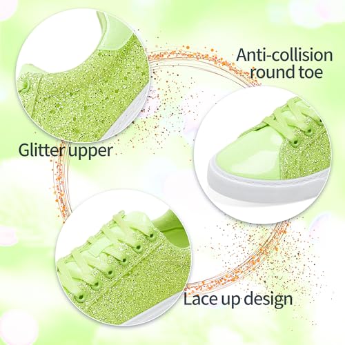 Image of AISFAES Glitter Sparkly Low Top Sequins Lace Up Tennis Shoes Comfort Bling Fashion Shiny Walking Shoes
