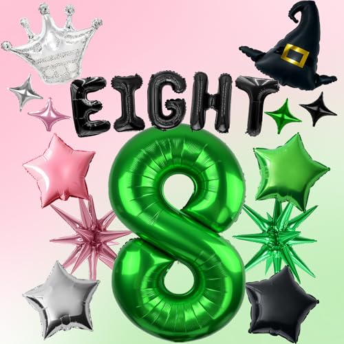 Wicked Balloon Set 18Pcs Witch Party Decorations 40 Large Emerald Number 8 Balloons for Magic Witch Theme Birthday Party Celebrations Supplies