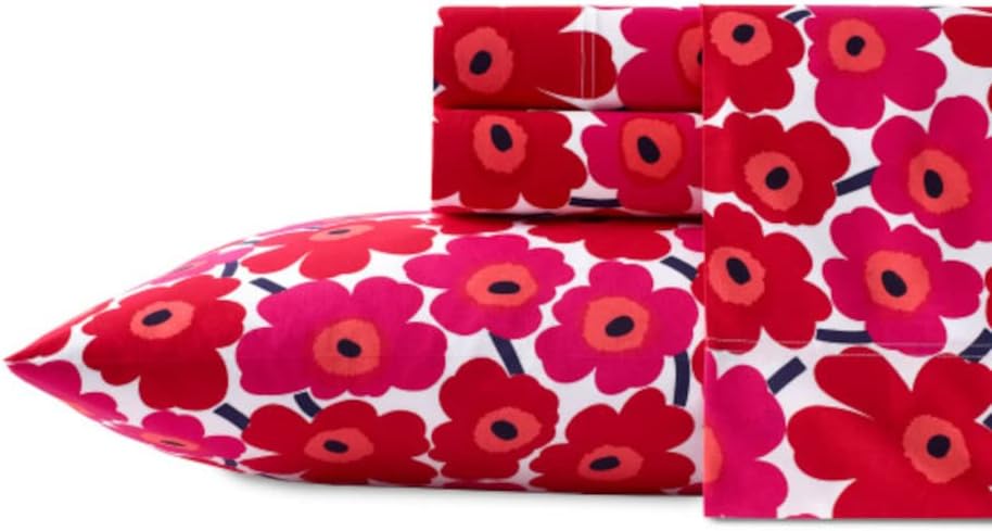 Marimekko - Queen Sheets, Cotton Percale Bedding Set, Crisp & Cool Home Decor (Unikko, Queen)