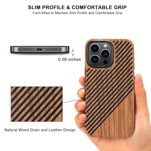 Coque iPhone 15 Pro Max etui bois cuir noir antichoc - 3