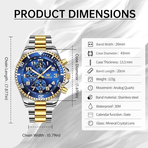 Image of OLEVS Luxury Watches for Men Dress Big Face Stainless Steel Analog Quartz