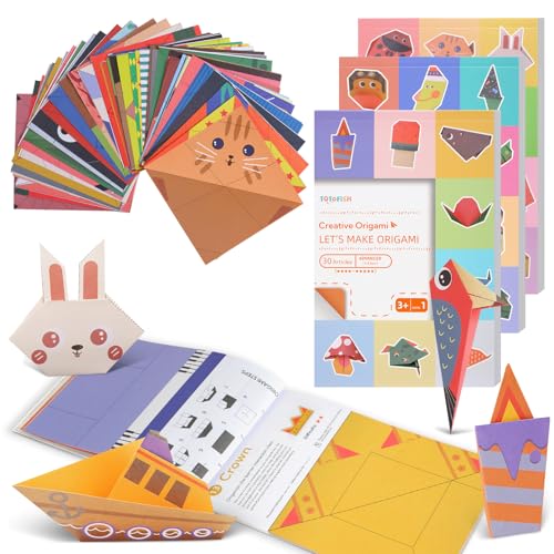 Origami Paper for Kids Ages 5-12 Double Sided Origami Kit 90 Patterns Easy Fold Beginner Set with Step-by-Step Guide Book Summer Indoor & Classroom Crafts /DIY Birthday Holiday Gifts for Boys Girls