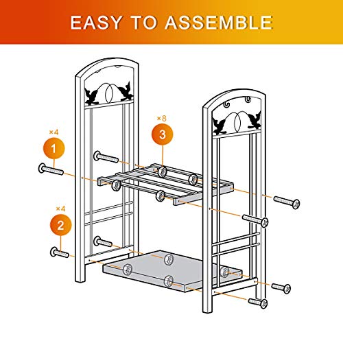 Lovinouse 2 Layer Firewood Log Rack with 4 Fireplace Tools Sets, Black Heavy Duty Wrought Iron Lumber Holder Storage Stacking Carrier for Indoor Outdoor Backyard Patio - Thumbnail 4