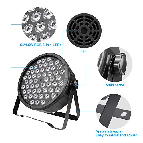 Betopper DJ Par Lights, 54x1.5W LED Par Lights RGB DJ Lights DMX Stage Lights Sound Activated Mini Wash Lights for Party Wedding Disco Club Camping Dancing DJ Shows Festival