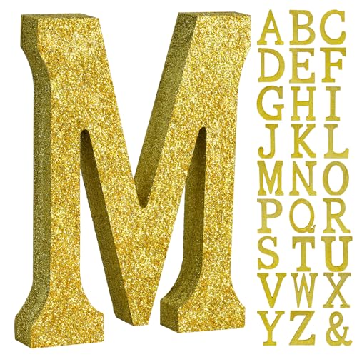 Image of TONIFUL 8 Inch Gold Glitter Letter M Table Centerpiece A-Z Gold Birthday Party Decorations,Gold Alphabet M for Birthday,Chrismas,Graduation,Bridal Shower,Wedding,Anniversary Party Supplies