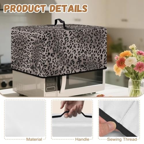 Image of Microwave Oven Cover Air Fryer Toaster Oven Dust Cover with Handle, Stain-Resistant Small Electric Appliance Protector for Kitchen Decor, L, Gray Leopard Print