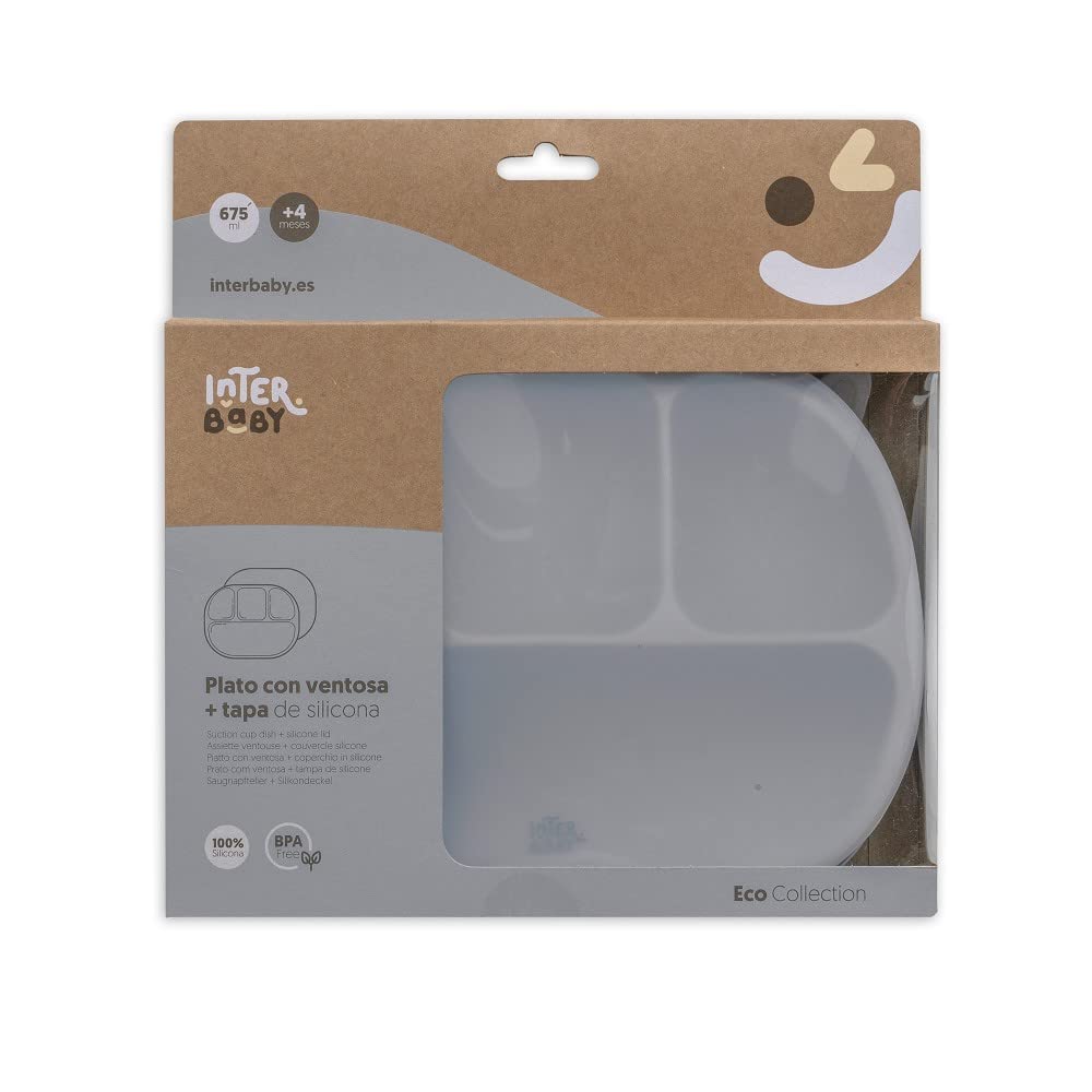 Interbaby Silicone Dish with Suction Cup and Lid in Petrol Grey