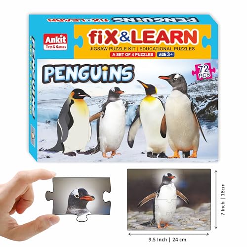 Image of Ankit Toys & Games Fix 'n' Learn Penguins Jigsaw Puzzle for Kids, Educational and Learning Toy for Kids Age 3 and Above, Boost Memory Skills, 72 Pieces Transport Puzzles (Set of 4 Puzzles in Box)