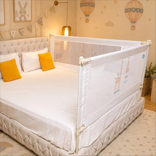 Image of Kids Station 2 Side Premium Bed Rail Guard (6ft x 5ft / 180cm x 150cm), Bed Railing for Baby Safety, Kids Toddler Bed Protector Side Walls, Adjustable Height, Portable & Foldable (White)