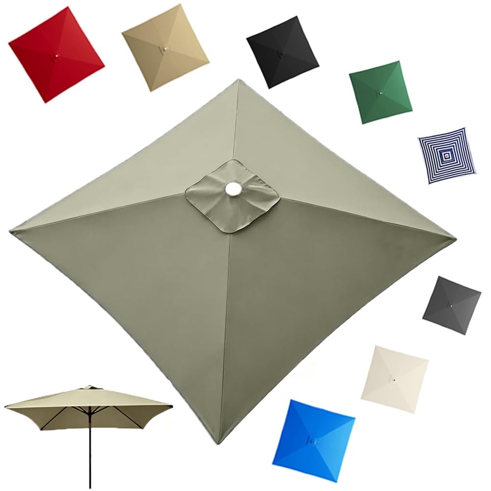 GJPXFR 4/8 Ribs Square Umbrella Replacement Canopy, 8x8ft 9.8x9.8ft Outdoor Parasol Canopy Cover Patio Umbrella Top Cover Replacement Fabric(Taupe,2.5x2.5m/8.2x8.2ft)