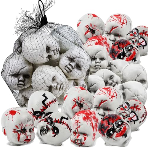 Hiboom 36 Pcs Halloween Baby Doll Heads Bloody Scary Plastic, Evil