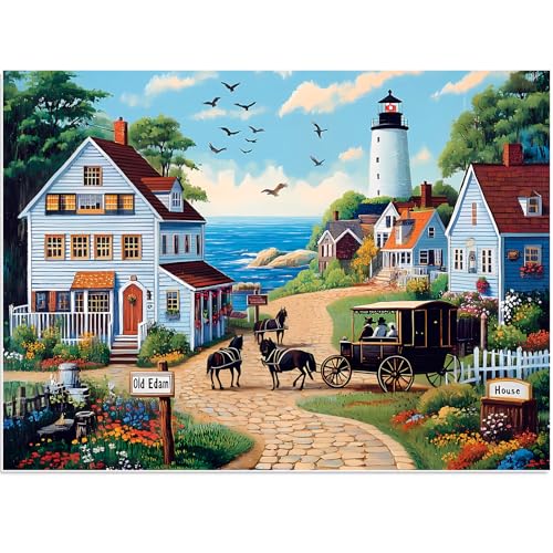 500 Pieces Puzzle for Adults, Town Horse House Puzzle, Recycled Cardboard Jigsaw Puzzles 500 Pieces for Adult, Challenging Puzzles Game Home Decor Birthday Party Gift Toy for Kids Seniors 20.5*15 in