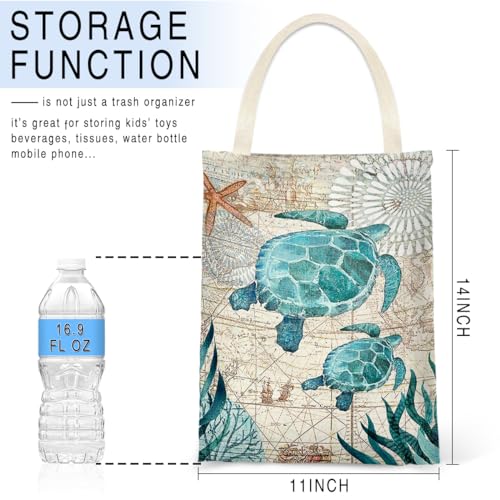 Image of Car Trash Bag Hanging No Snap Small Garbage Bag for Car Back Seat Cute Printed One-handed Strap Trash Bags Car Accessories-Sea Turtle Car Trash Bags