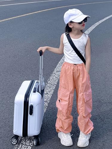 Image of Girls Cargo Pants Elastic Waist Drawstring with Pockets Pants | 6-14 years High Waist Loose fit School Hiking Casual