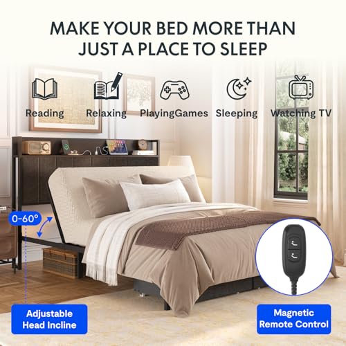 Image of FLEXISPOT Adjustable Bed Base with Storage Headboard & Charging Station
