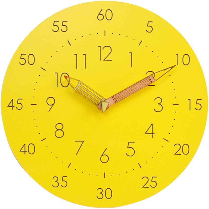 Wall Clock Living Room Wall Mounted Quartz Clock, Quiet, Time Accurate, Convenient Viewing Time, Decorative Accessories, 12 Inches, Yellow/White, Office